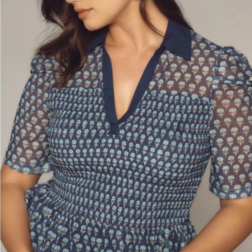 Maeve short-sleeve smocked polo top